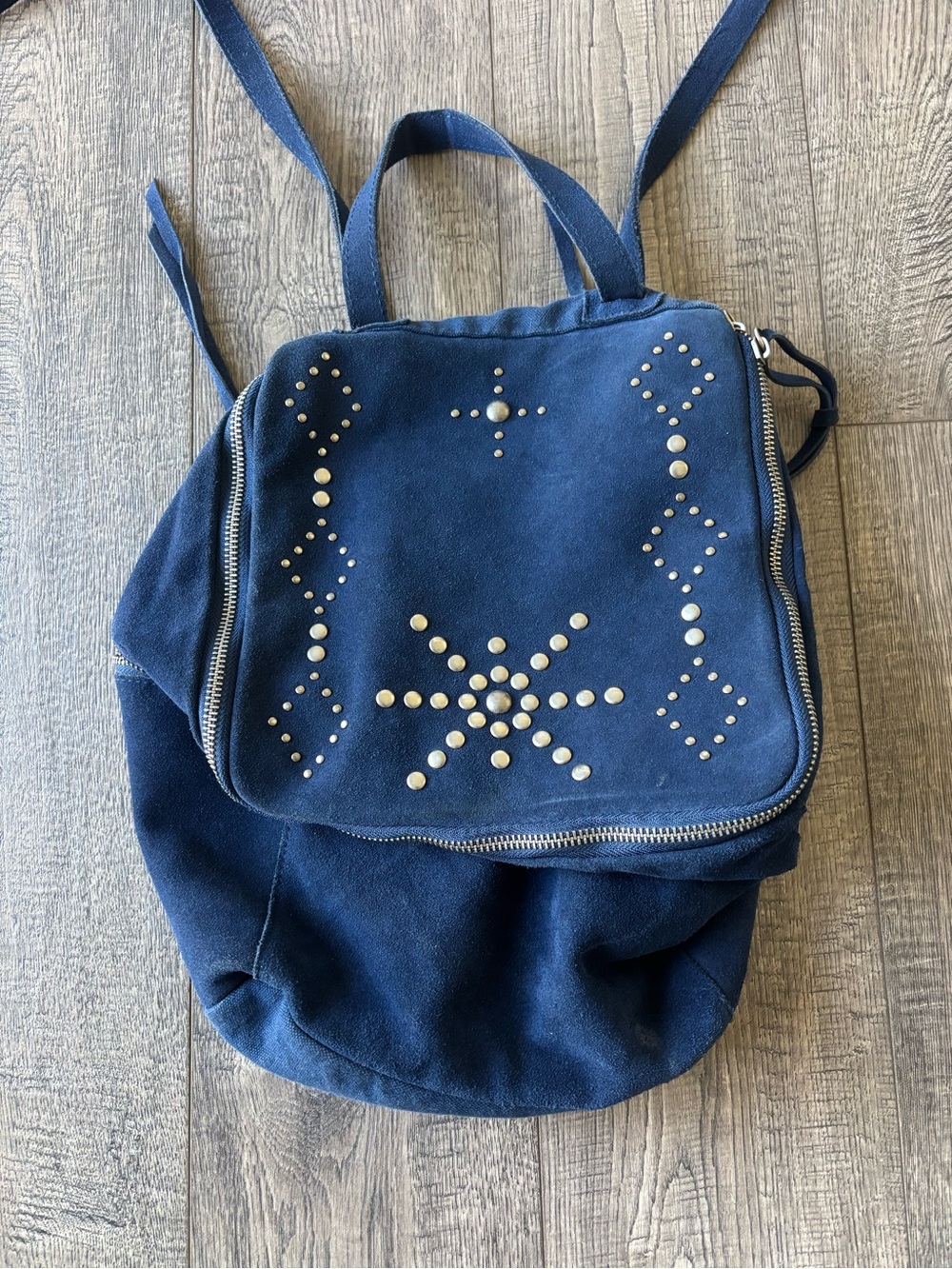 Free People Navy Studded Suede Backpack
